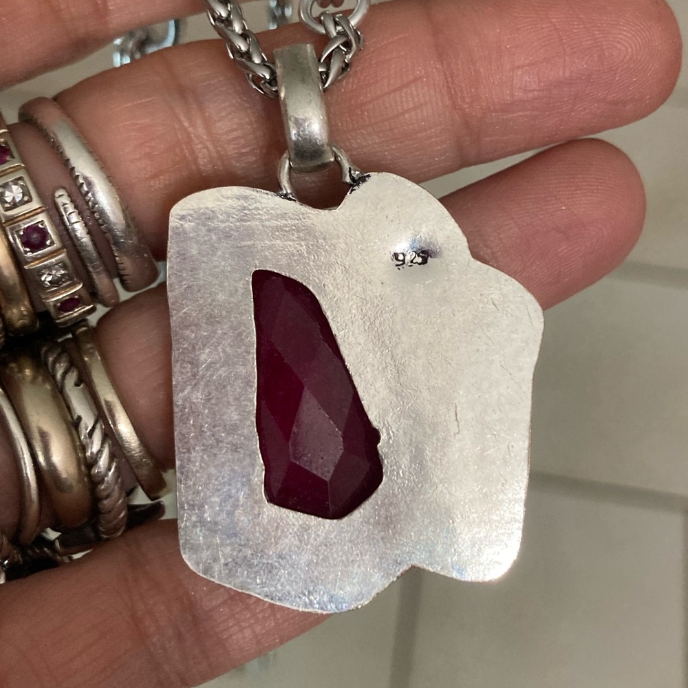 Genuine Garnet & pink Indian ruby gemstones boho charm silver necklace - Picture 8 of 16